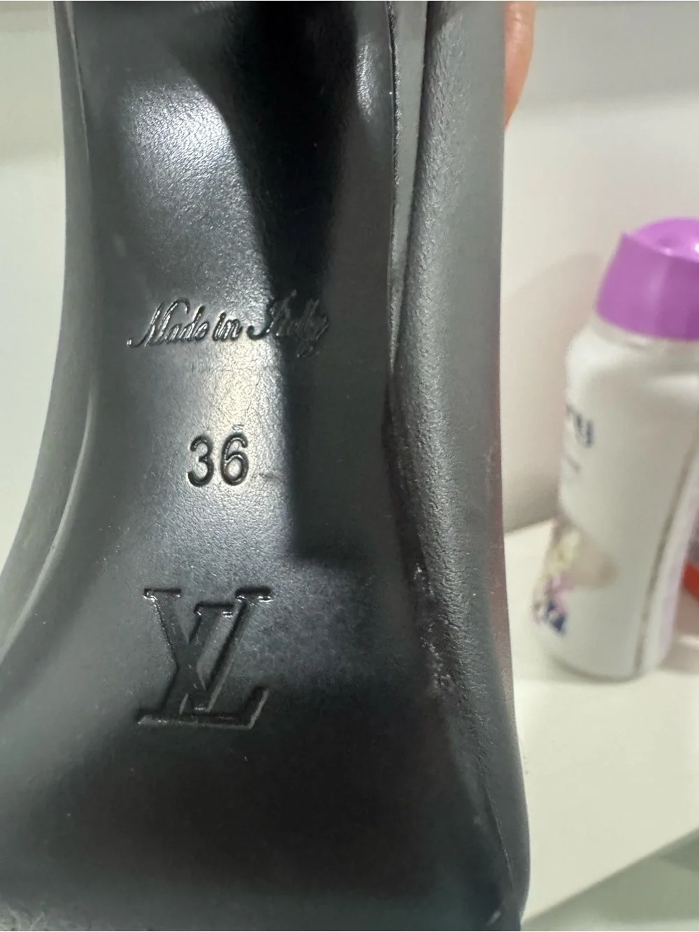 Louis Vuitton Black Leather Pumps with Gold LV Chain Accent